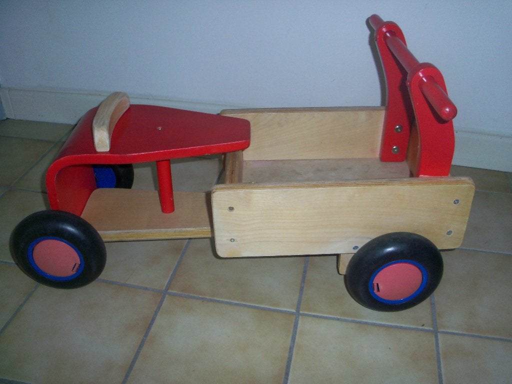 Houten bakfiets loopfiets, Ophalen, Zo goed als nieuw, Rij- of Hobbelspeelgoed