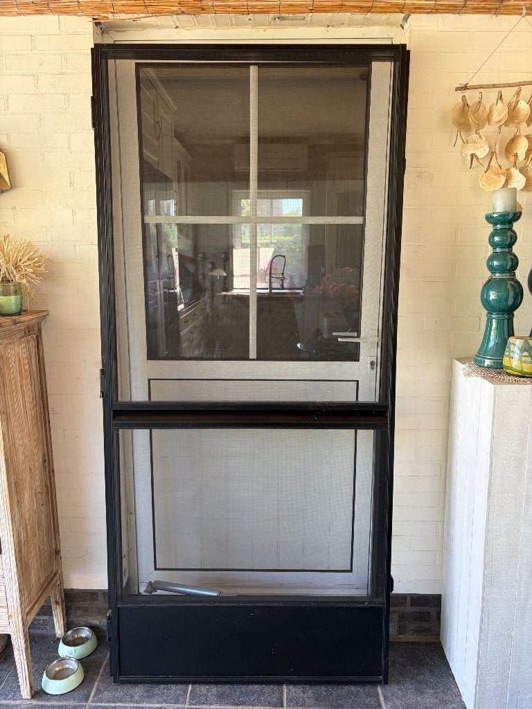 Vliegendeur zwart aluminium met pomp, Moins de 200 cm, Porte extérieure, Comme neuf, Enlèvement