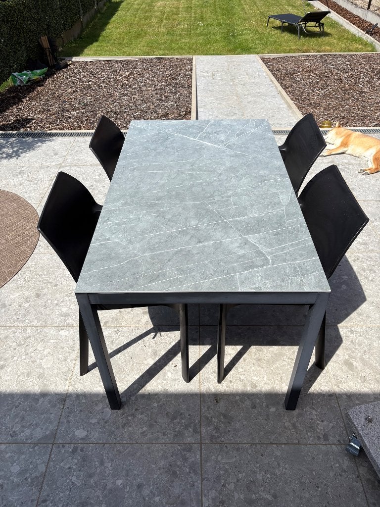 Tuintafel met 4 stoelen, Enlèvement, Utilisé, Rectangulaire, Aluminium