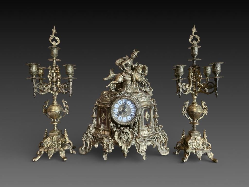 Garniture de cheminée, trois pièces, bronze, Enlèvement ou Envoi