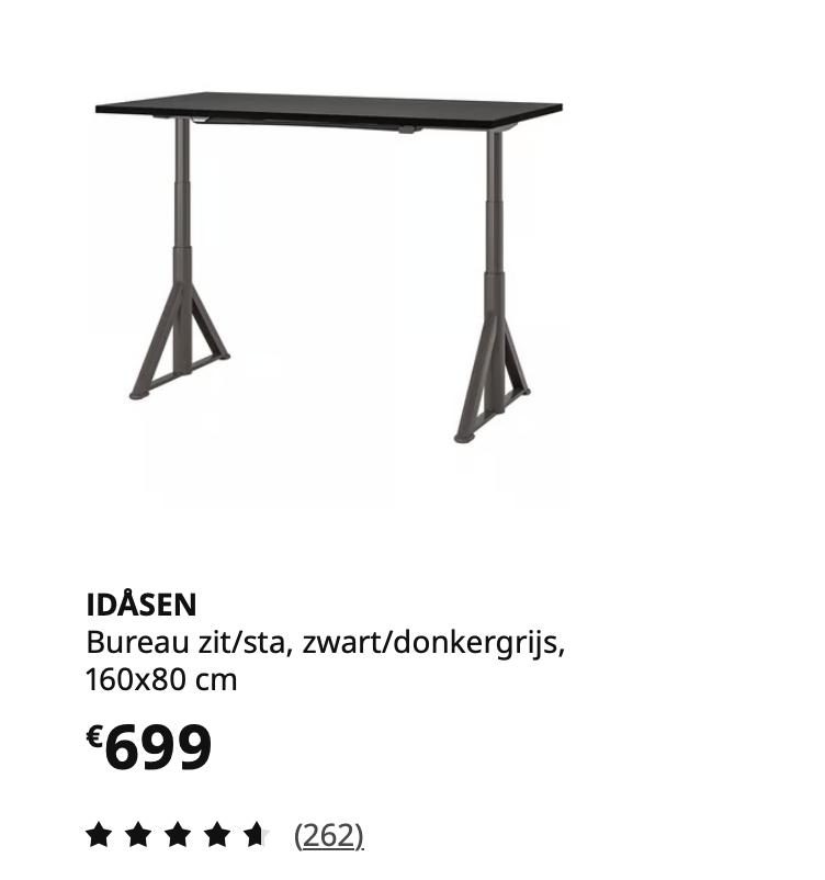 Assis/support de bureau ikea Idasen gris foncé, 160 cm, Bureau assis-debout, Comme neuf, IKEA
