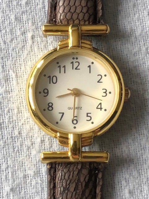 Verguld Gouden Dameshorloge, Handtassen en Accessoires, Horloges | Dames, Overige merken, Leer, Staal, Polshorloge