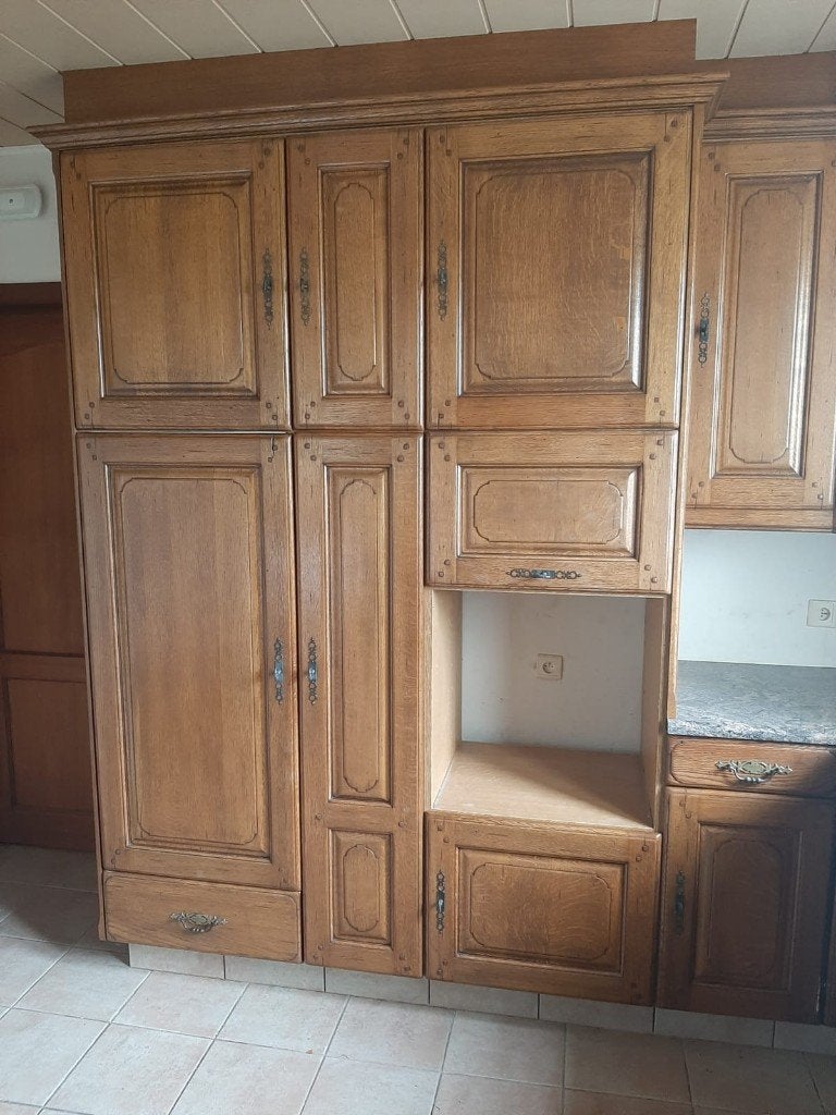 Eiken keuken met granieten werkblad, Ophalen, Gebruikt, Bruin, Hoekkeuken