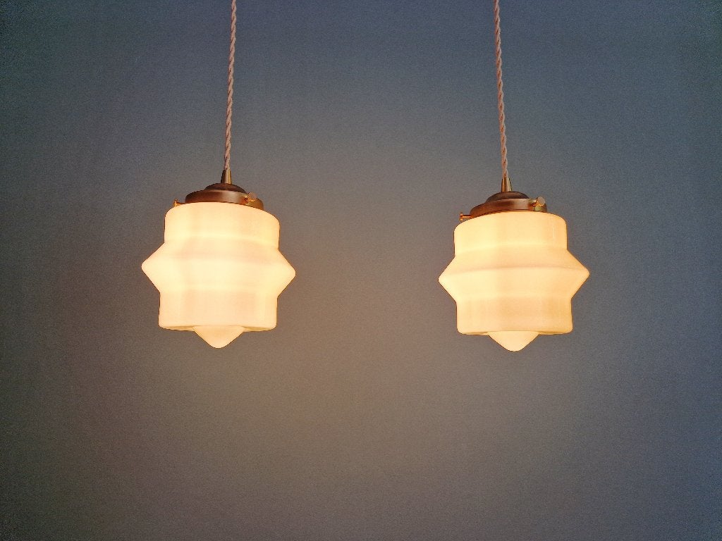 Paire de suspensions Art Déco en opaline crème, 1930, Antiquités & Art, Enlèvement ou Envoi