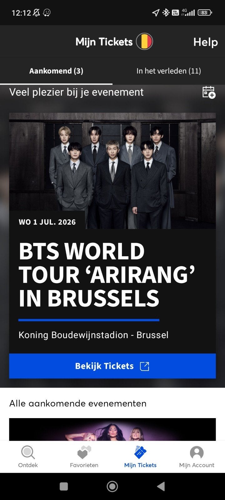 1 billet de concert économique (BTS Bruxelles, 01 juillet 20, Tickets & Billets