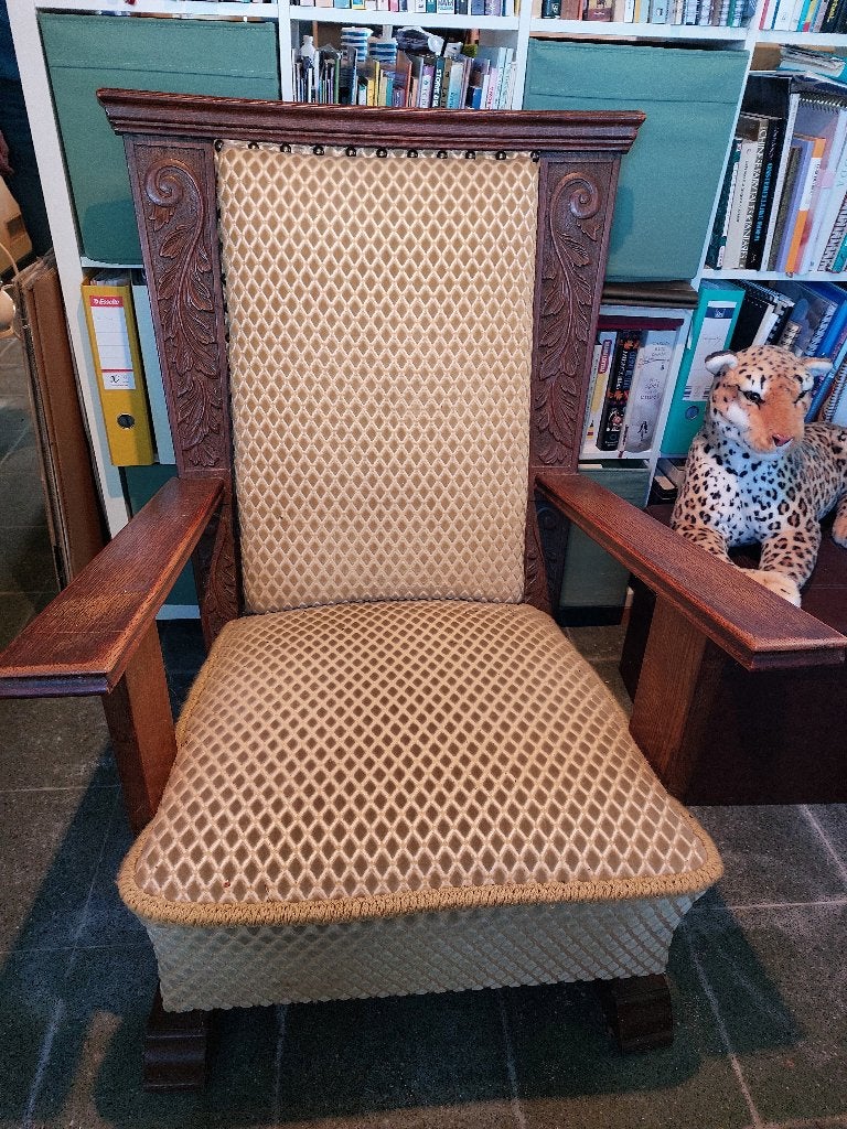 Viking-look robuuste fauteuil, Ophalen, Gebruikt, Klassiek, 75 tot 100 cm