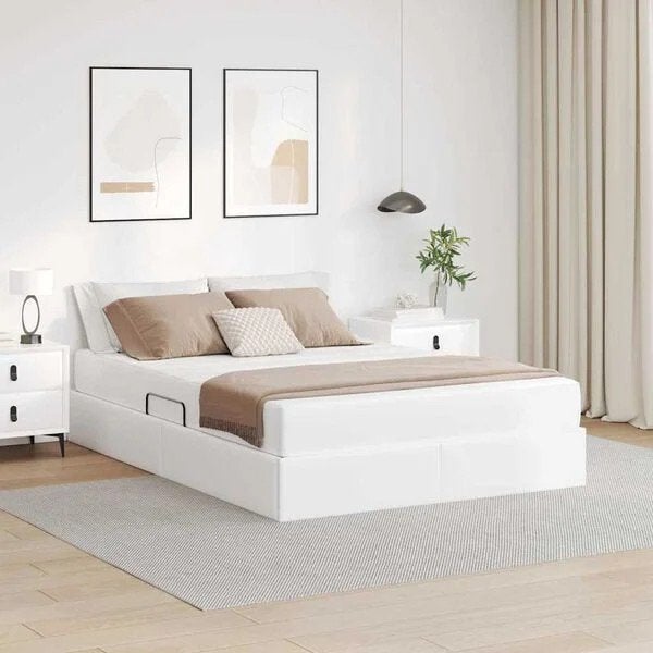 Opslag bed met matras met opslag 2 st Wit Leer, Huis en Inrichting, Ophalen, Wit, 140 cm, 200 cm