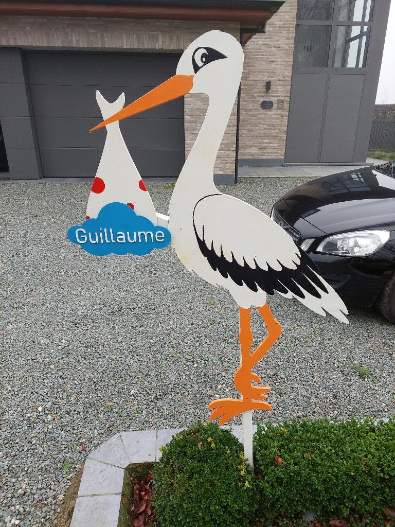 ooievaar geboortebord TE HUUR, Ophalen, Nieuw, Geboortebord