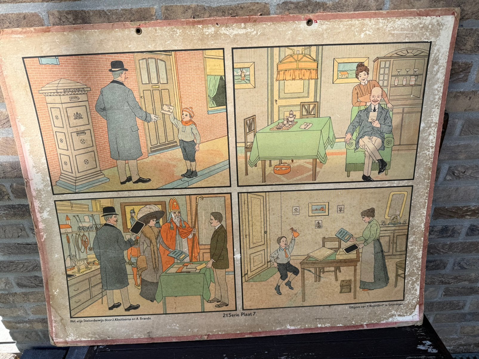Vintage schoolplaat Sinterklaas op hardboard karton, Ophalen