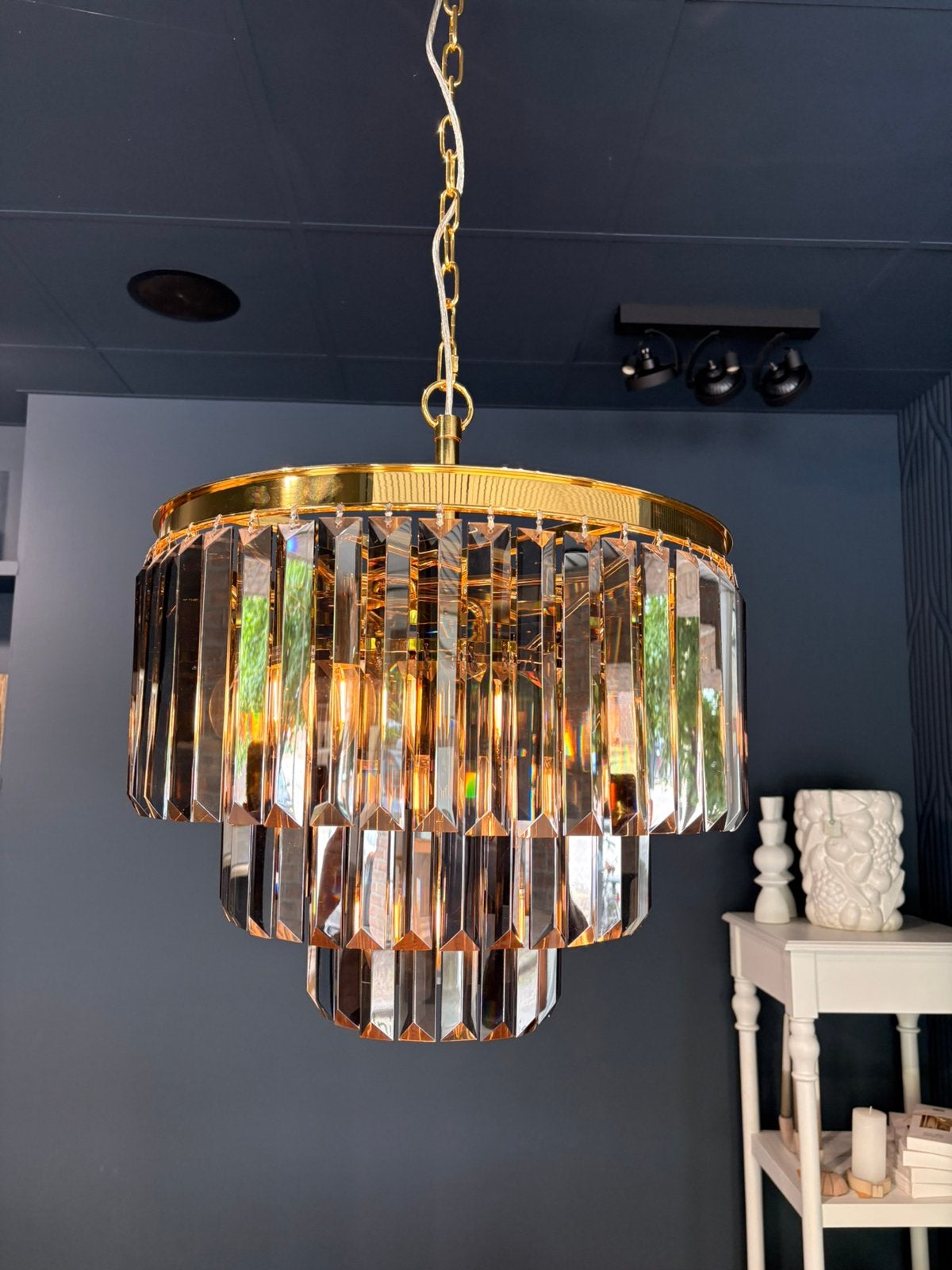 LAMPE SUSPENDUE. Verre fumé en cristal, Leonardo, Leonardo, Leonardo, Comme neuf