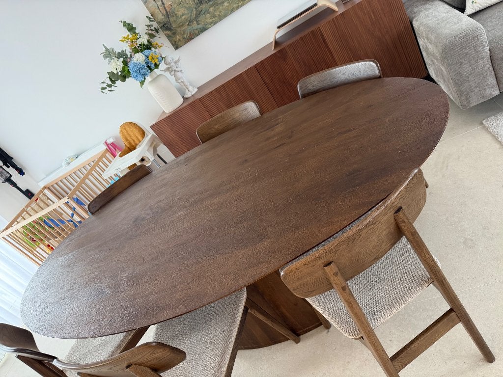 Eettafel mangohout, Huis en Inrichting, Ophalen, 100 tot 150 cm, 200 cm of meer, Zo goed als nieuw