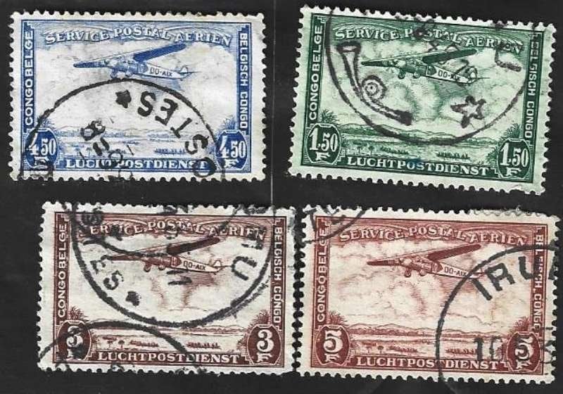 4 Postzegels Belgisch Congo Luchtpost 1934, Postzegels en Munten, Postzegels | Afrika, Ophalen of Verzenden, Overige landen, Gestempeld