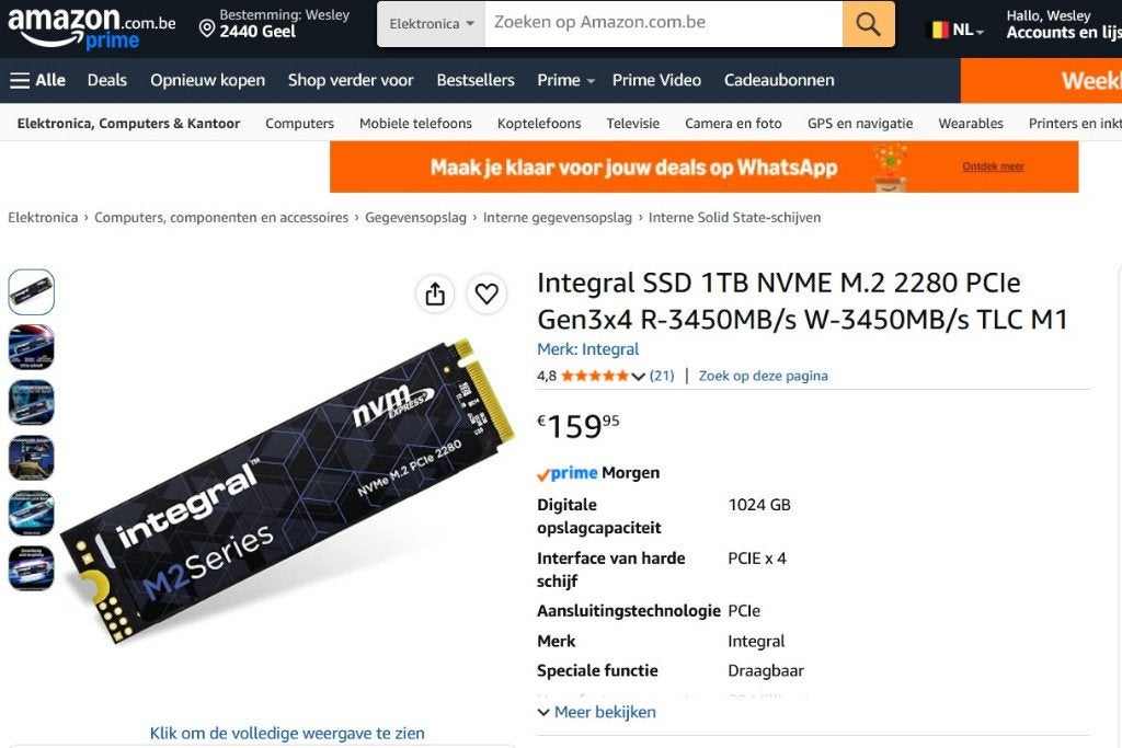 NEUF, NON OUVERT, Integral 1TB m.2 2280 NVMe PCI-e x4, Neuf, Enlèvement ou Envoi, SSD, Interne