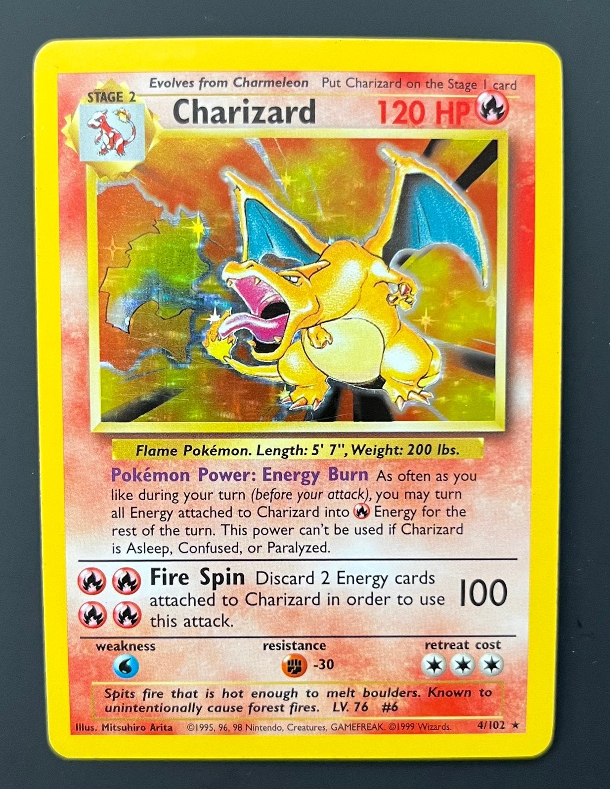 Pokémon Charizard Base Set 4/102 Holo, Ophalen, Losse kaart