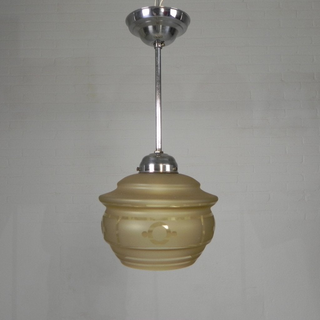 Art Deco hanglamp, met geometrische motieven, jaren 30, Ophalen of Verzenden