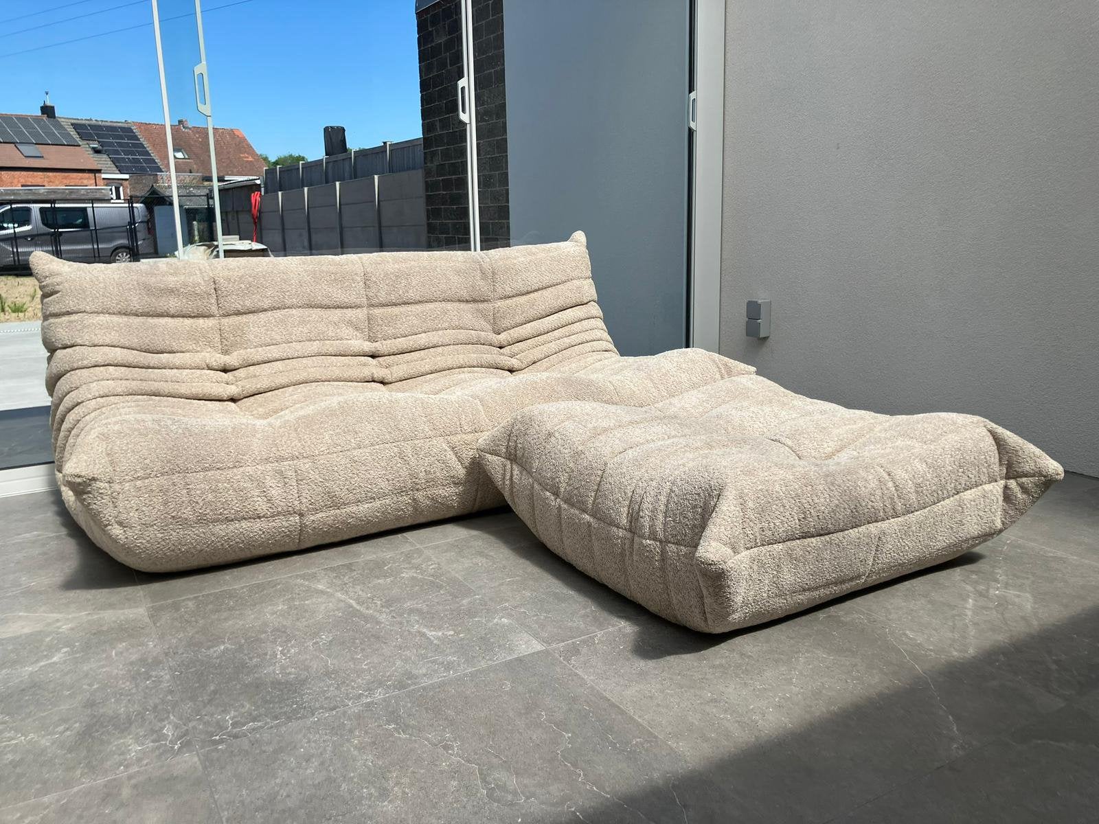 Beige bouclé / écru Togo 3zit, 1zit en poef, Ophalen of Verzenden, Togo ligne roset leolux knoll vitra cassina b&b italia artifort