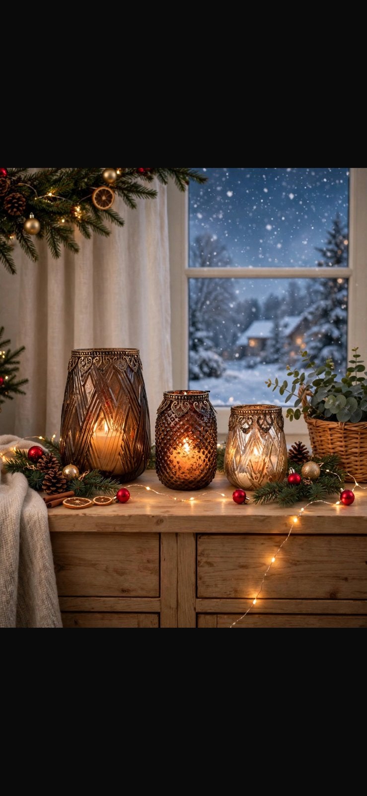 Magnifique ensemble decoration «  Clayre & Eef «, Ophalen, Nieuw, Bruin, Glas