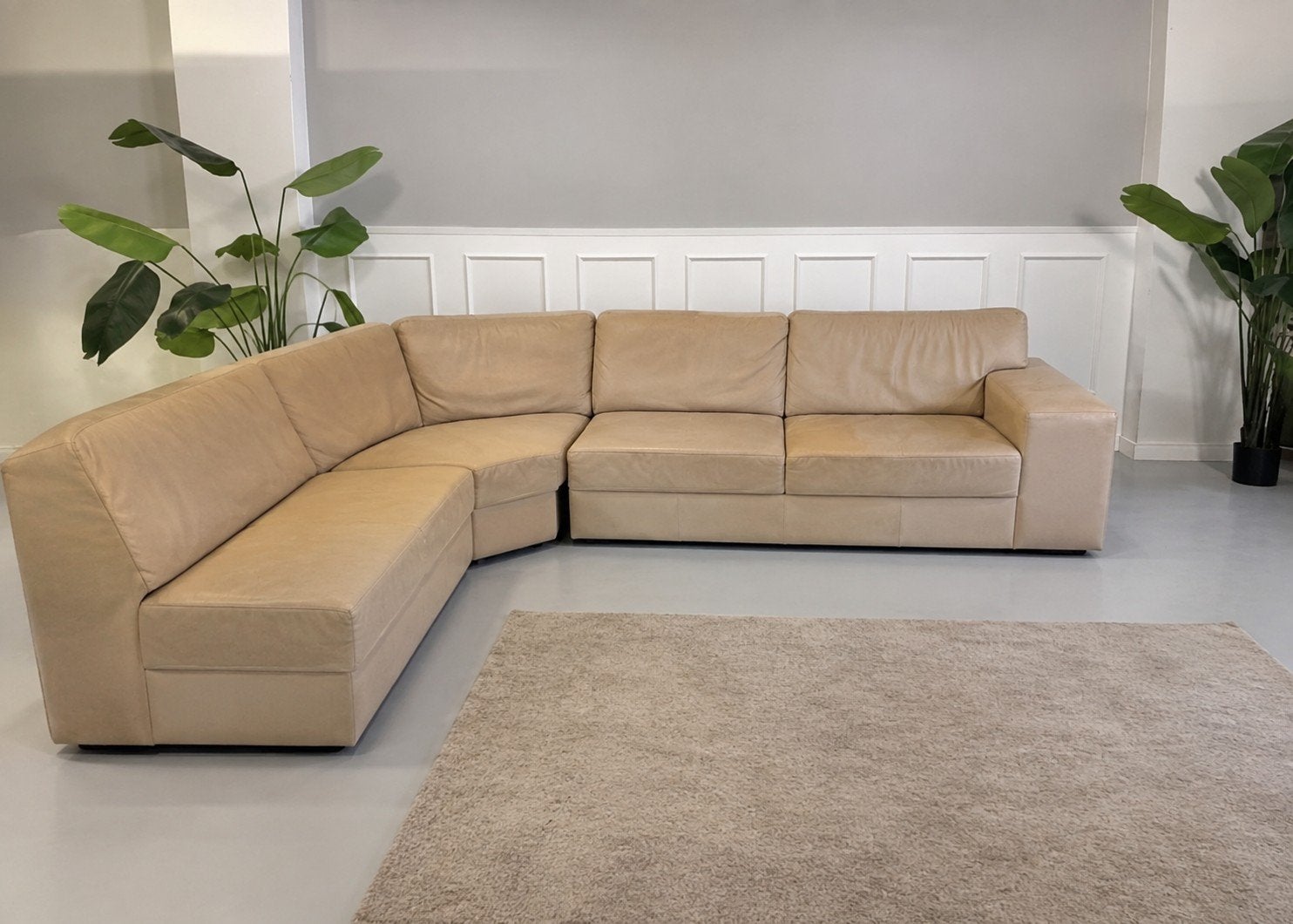 Modulaire lederen hoekbank (Zandkleur) Levering Mogelijk, Ophalen of Verzenden