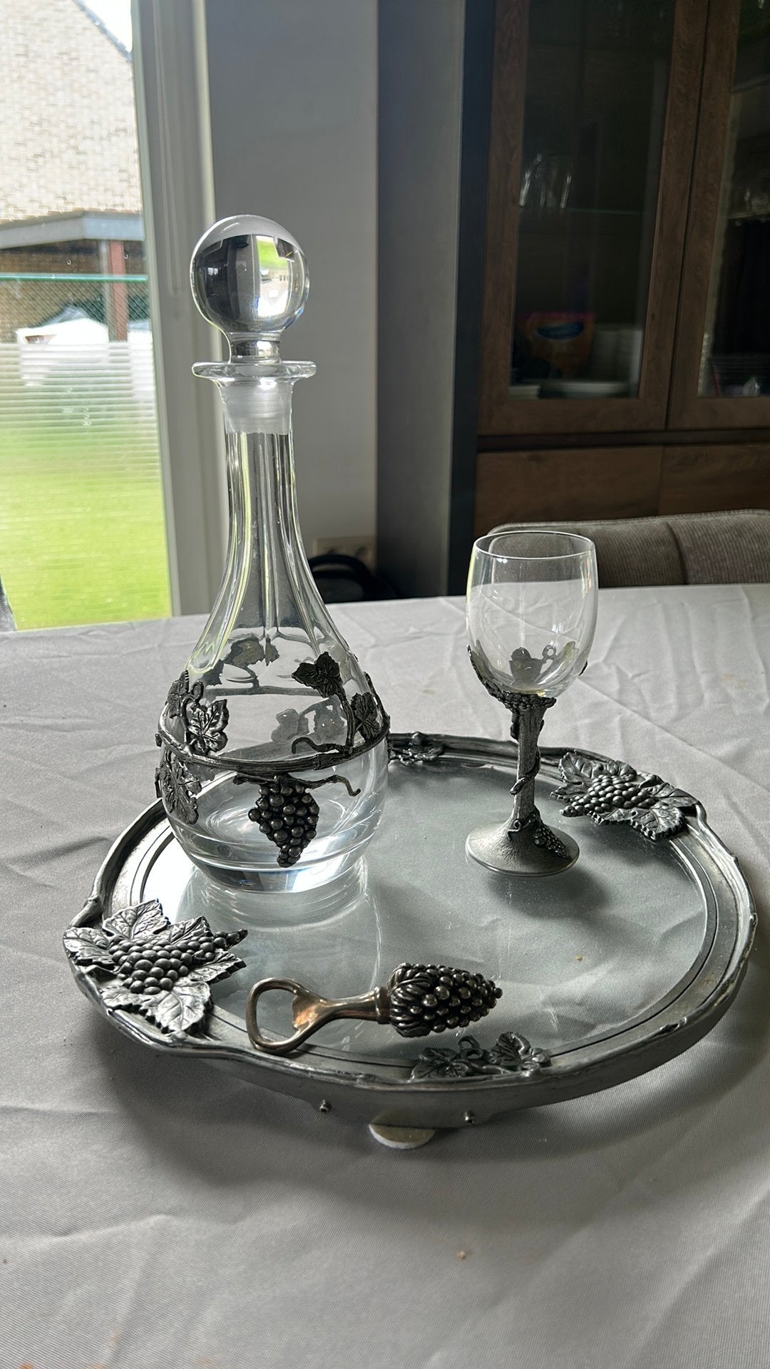 Prachtige Vintage Drankset / Wijnset van Kristal en Edeltin, Antiek en Kunst, Ophalen