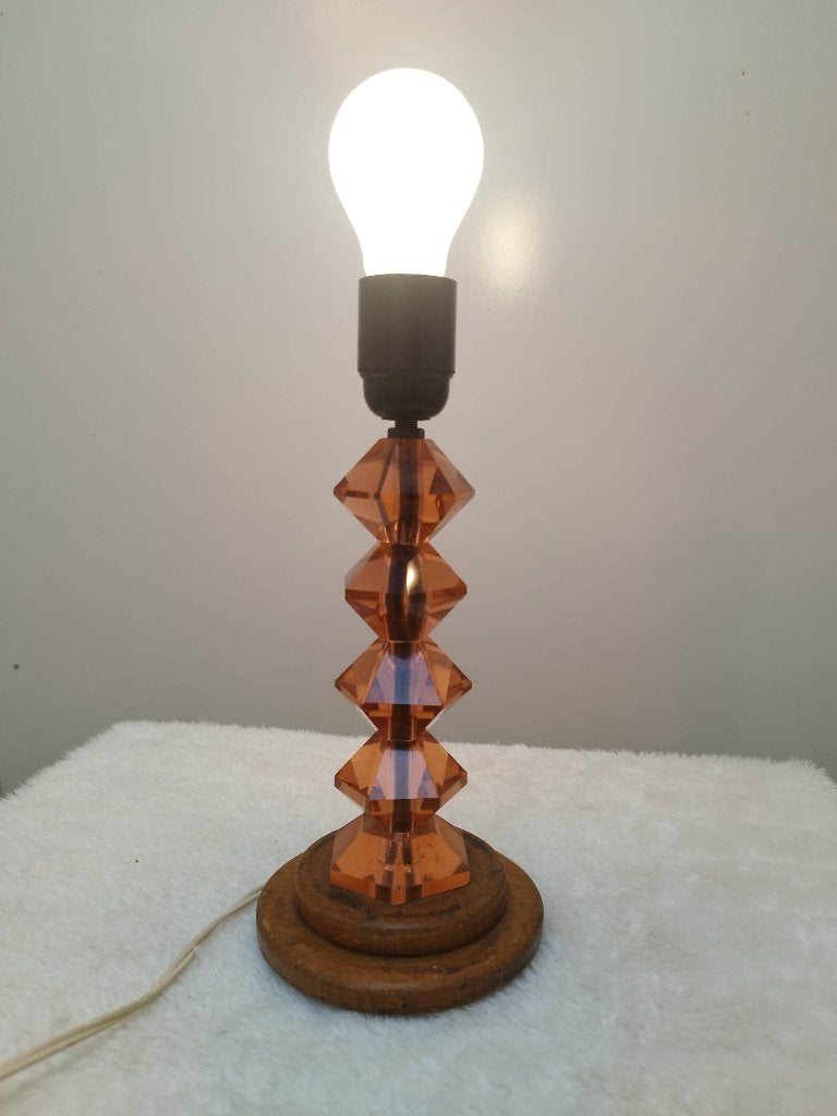 Petite lampe de chevet vintage verre ambré facetté (H 36 cm), Antiquités & Art, Enlèvement ou Envoi