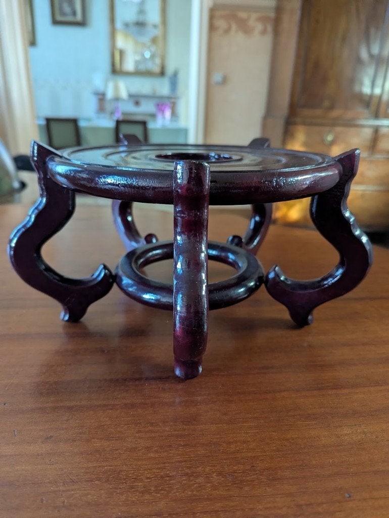 Vintage Chinese houten plantenstandaard/vaas onderzetter, Maison & Meubles, Enlèvement ou Envoi, Soucoupe pour plante, Utilisé