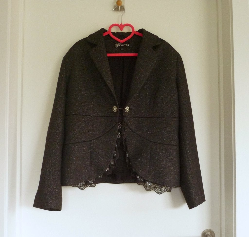 Donkergrijze gemêleerde blazer vest jas van Kayra Maat 46, Ophalen of Verzenden, Maat 46/48 (XL) of groter