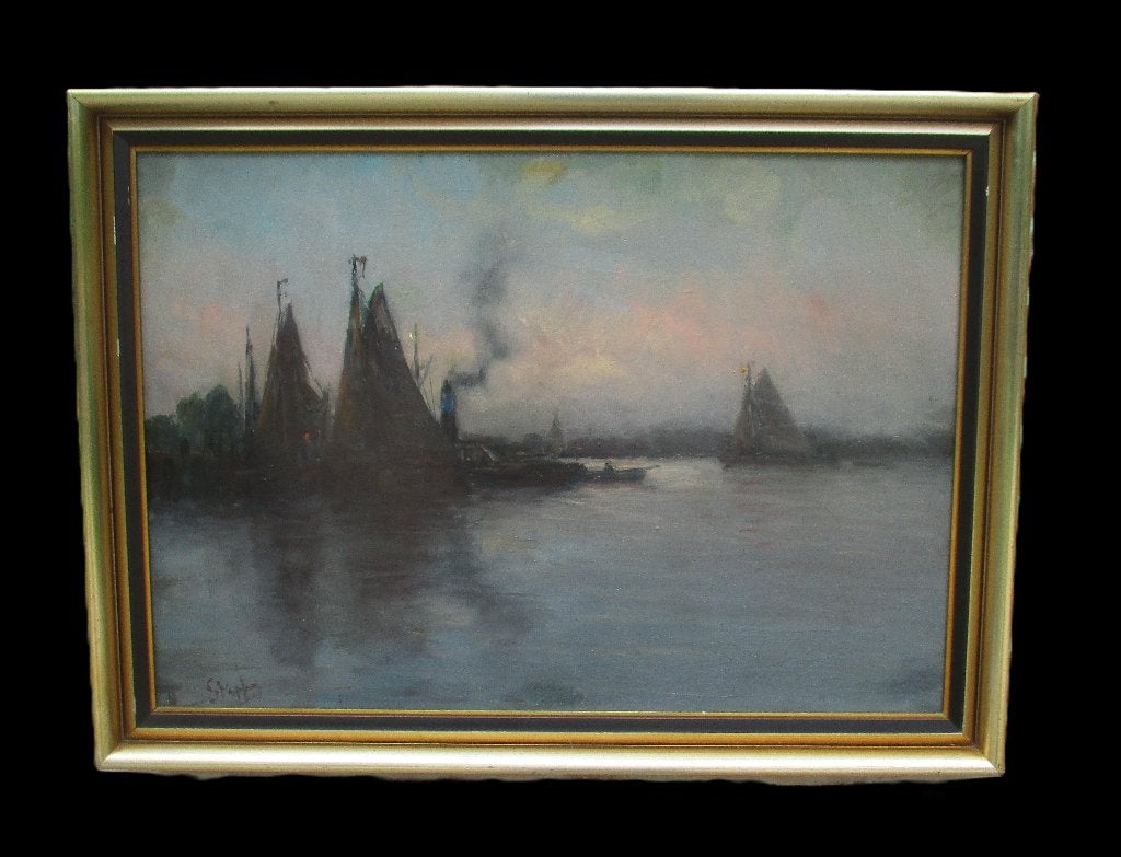 Romain Steppe ( 1859 - 1927 )Bootjes op de schelde, Ophalen of Verzenden
