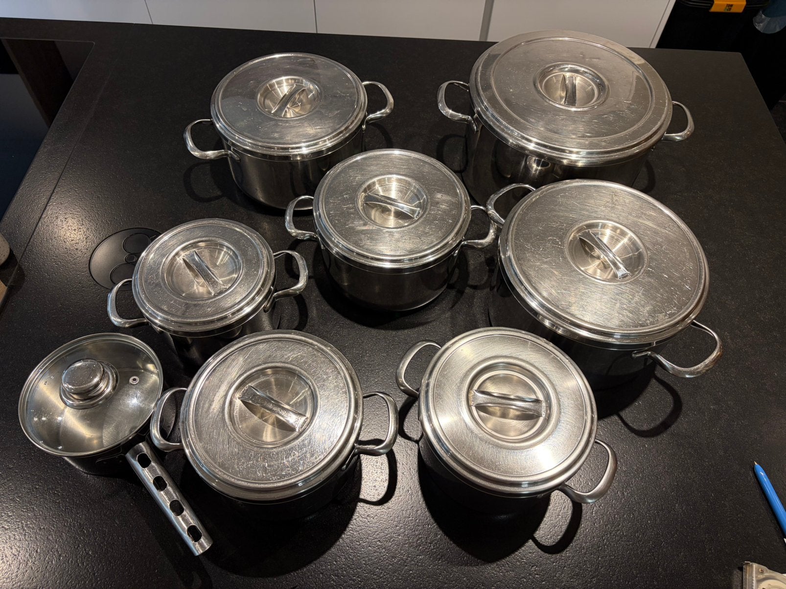 Lot de 8 casseroles en Inox 18/10 - qualité professionnelle, Ophalen, Inox, Gebruikt, Kookpan