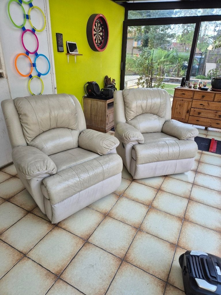 2 Lederen relaxzetels, Huis en Inrichting, Ophalen, Gebruikt, Leer
