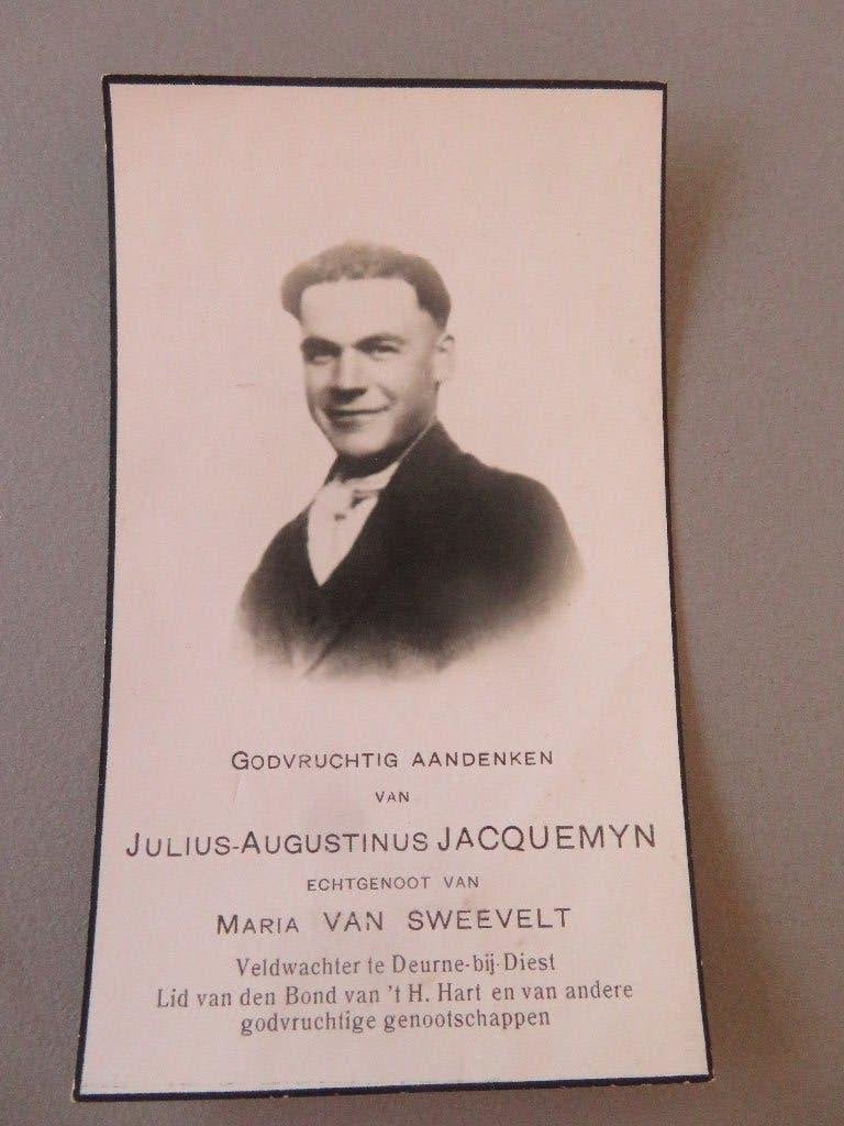 Jul. Jacquemyn Veldwachter Deurne Diest WO2 1943, Enlèvement ou Envoi, Image pieuse