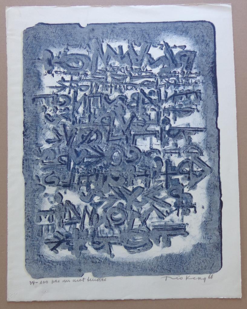 THEO KERG / PAS UN MOT TENDRE / KLEURLITHO / 65x50cm / SIG, Antiquités & Art, Art | Lithographies & Sérigraphies, Signé, Enlèvement ou Envoi