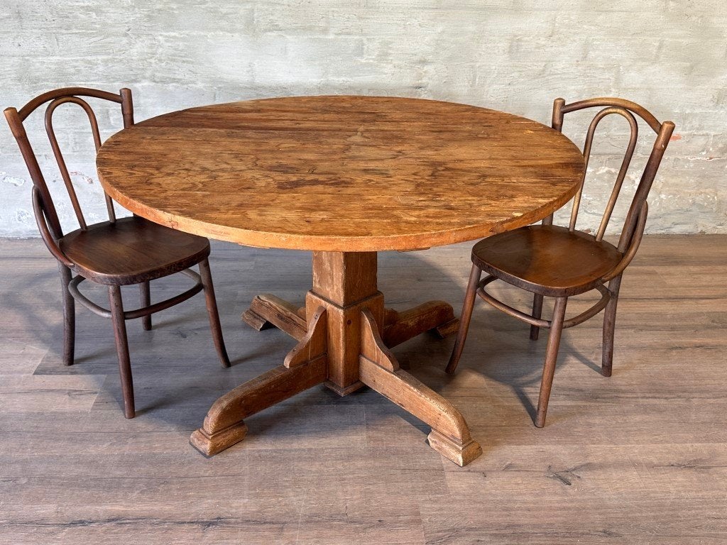 Antieke boerentafel - 129 cm doorsnede + 77 cm hoog, Gebruikt, Rond, Grenenhout, Ophalen of Verzenden