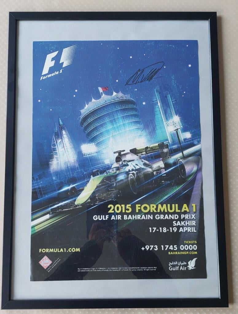 Max Verstappen handtekening-F1 Bahrein 2015 affiche + kader, Ophalen of Verzenden, Zo goed als nieuw, Formule 1