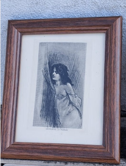 Gravure derriere le rideau de Félicien rops, Enlèvement ou Envoi, Gravure