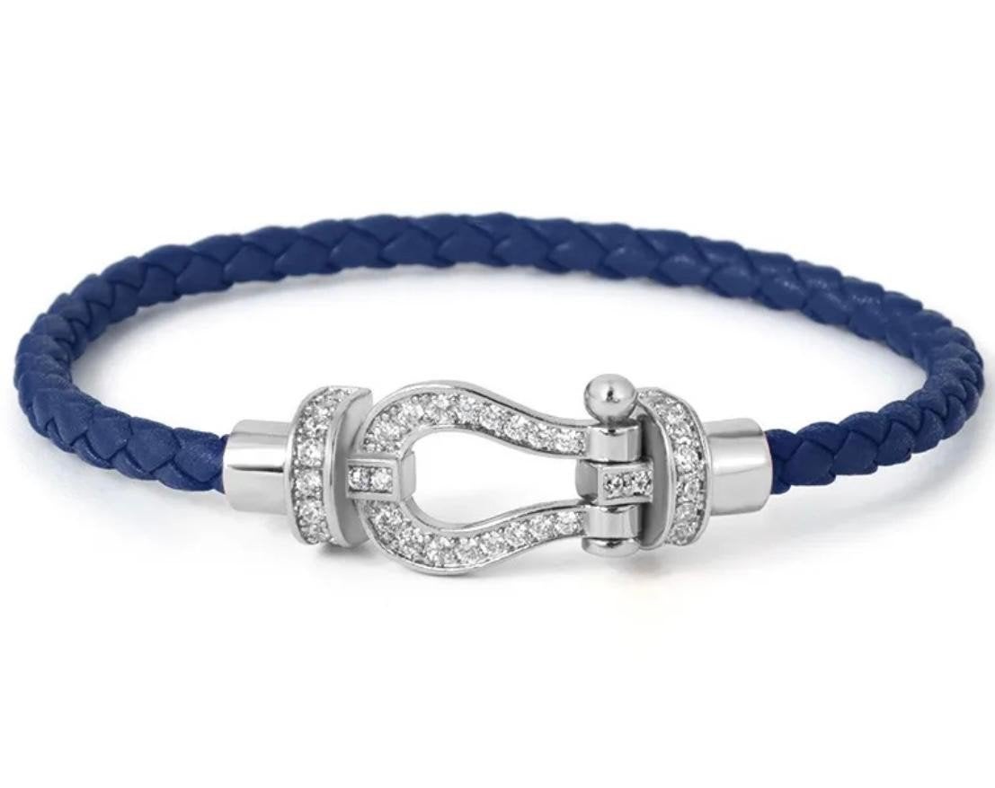 Blauwe zilveren hoefijzerarmband, Ophalen of Verzenden, Blauw, Zilver