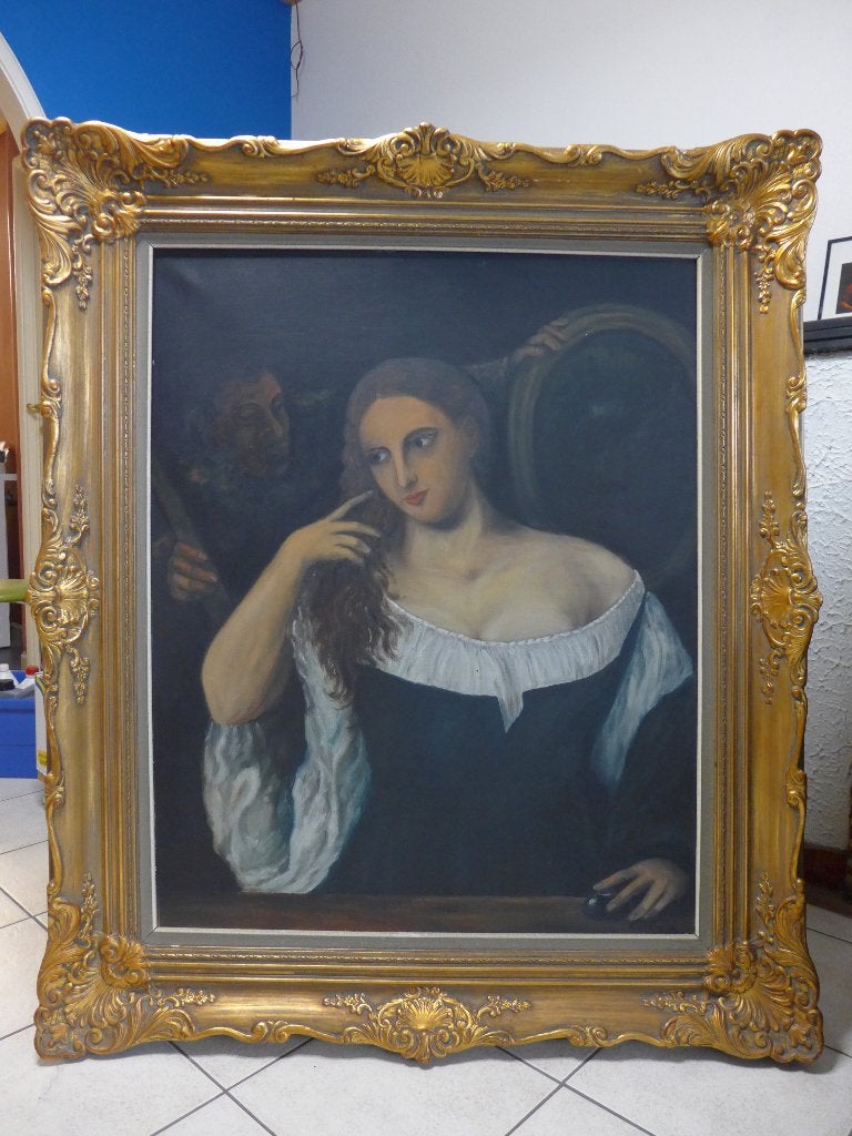 Schilderij reproductie Titiaan 'Vrouw met spiegel', Enlèvement