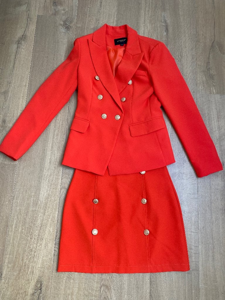 Blazer met rok, Kostuum of Pak, Oranje, Ophalen of Verzenden, Zo goed als nieuw