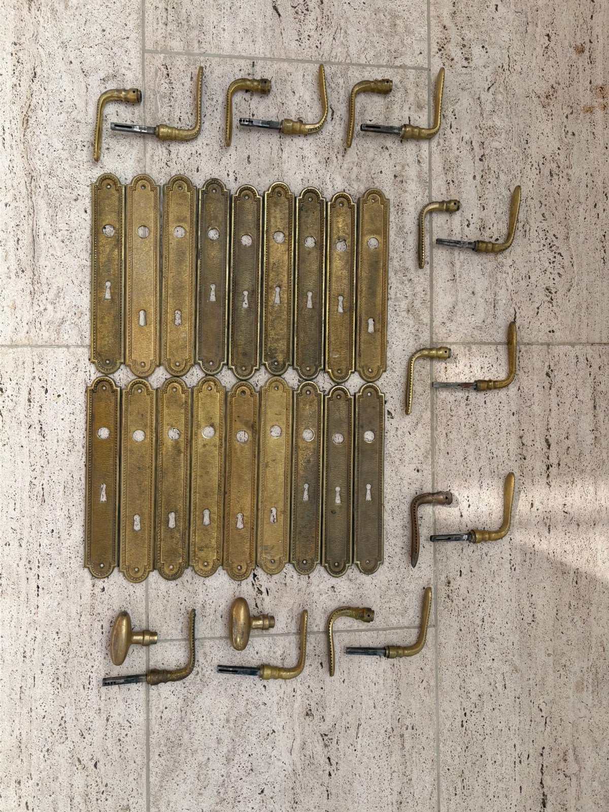 Set de poignée de porte et plaque en bronze antique, Antiquités & Art, Enlèvement, Bronze