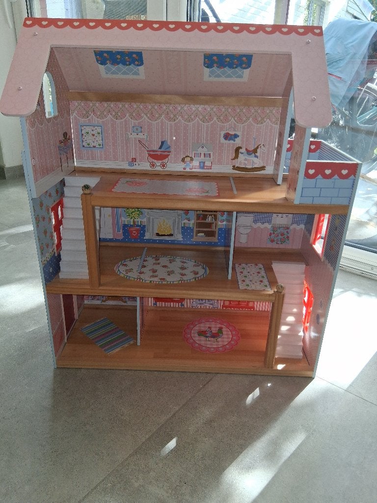 Houten poppenhuis + meubels, Kinderen en Baby's, Ophalen, Gebruikt, Poppenhuis
