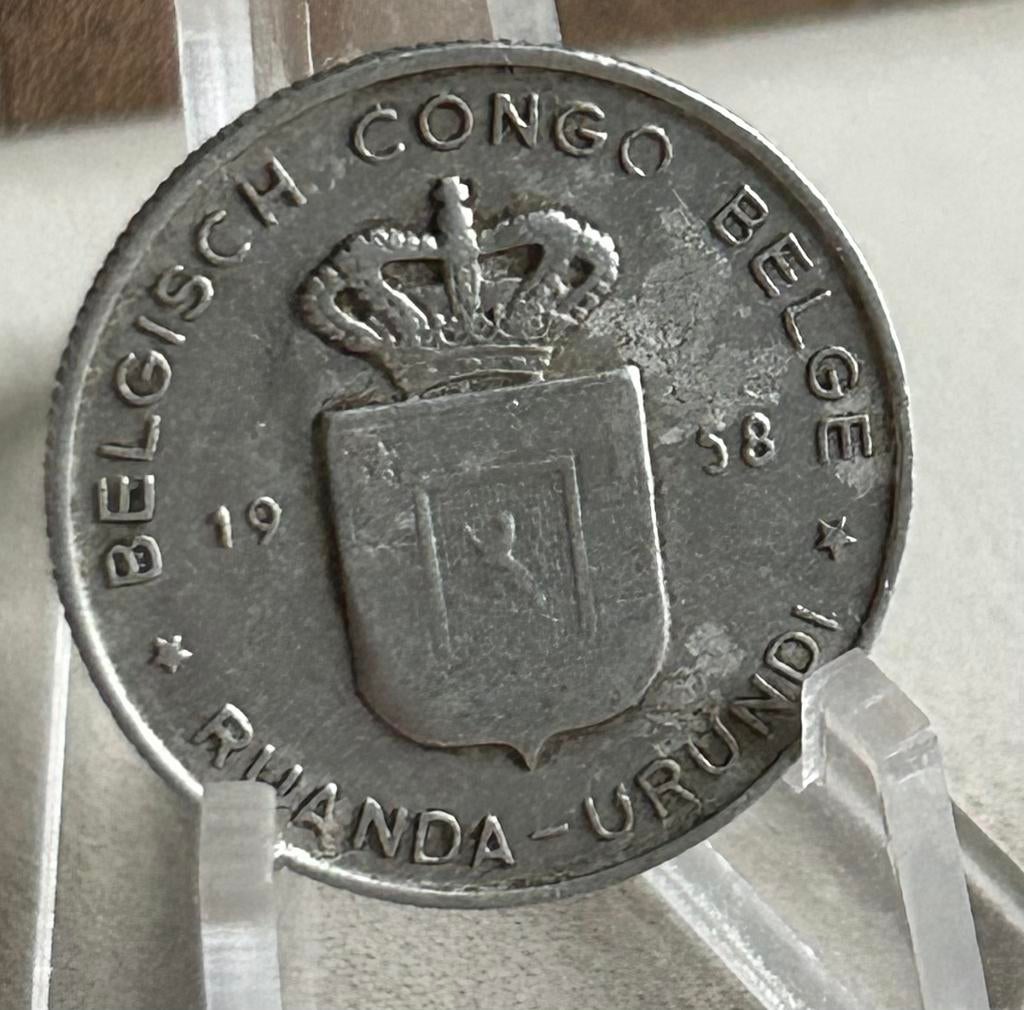 Congo, rwanda burundi 1 franc 1958, Postzegels en Munten, Munten | Afrika, Ophalen of Verzenden, Burundi