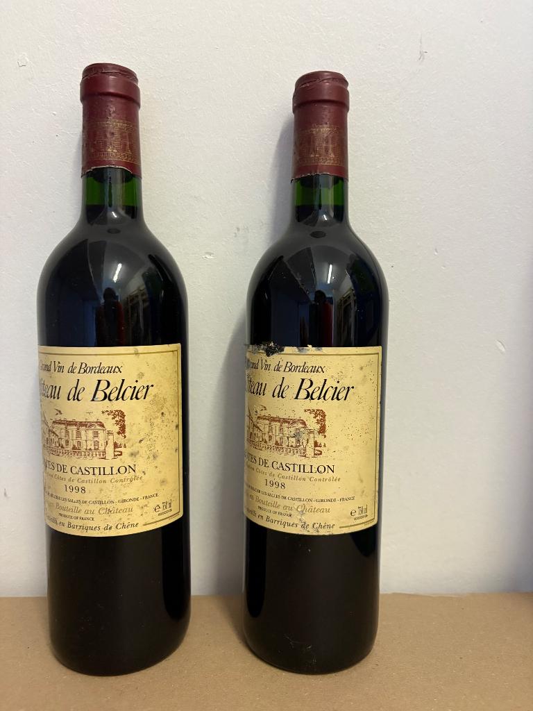 2 flessen rode wijn bordeaux chateau de belcier 1998, Enlèvement ou Envoi, Pleine, Comme neuf, Vin rouge