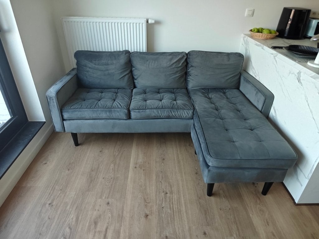 Omkeerbare hoekbank van fluweel FLEUET - Grijs, Ophalen, Hout, Gebruikt, Minder dan 75 cm