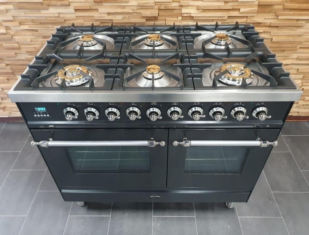 🔥Luxe Boretti Fornuis 100cm antraciet + rvs 6 pits 2 ovens, Elektronische apparatuur, Fornuizen, Ophalen, 60 cm of meer, Zo goed als nieuw