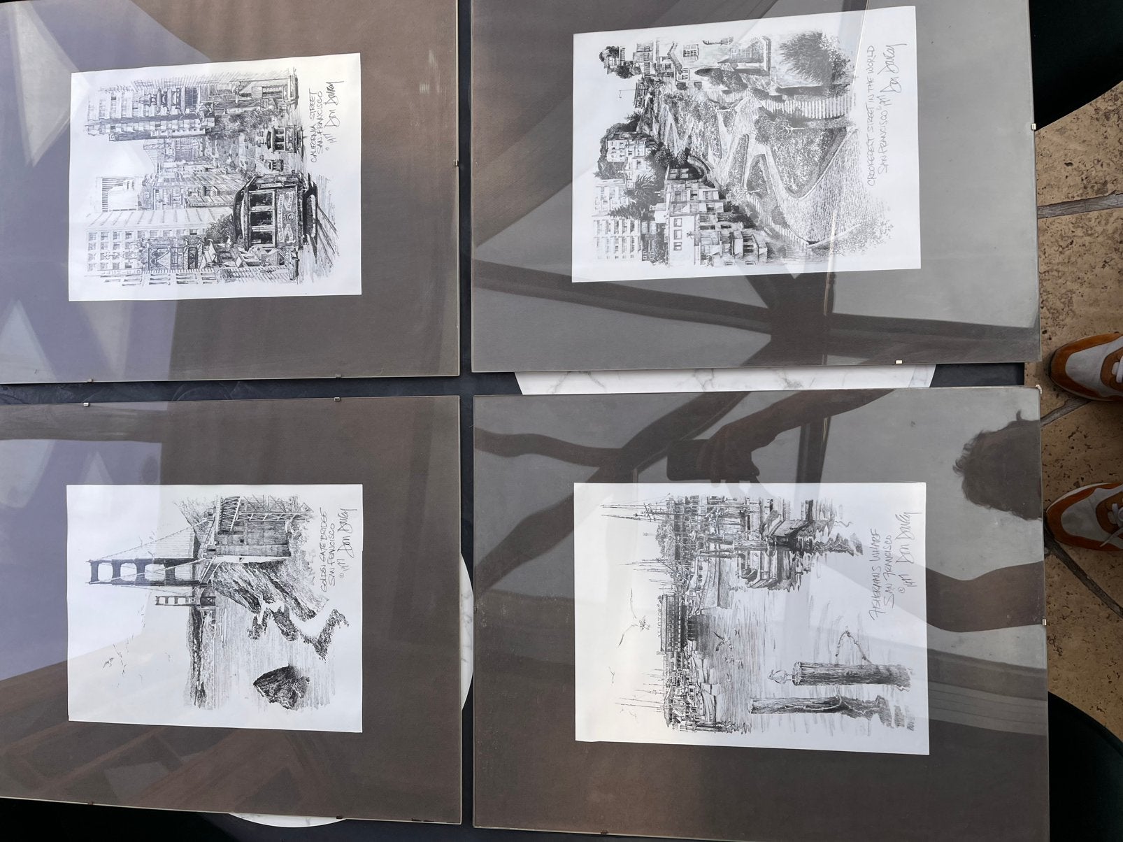 4 ingekaderde Don Davey prints (1977) – San Francisco Street, Ophalen, Zo goed als nieuw