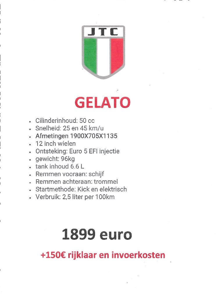 Nieuwe scooter jtc gelato A of B te verkrijgen 1899€, Neuf, JTC, Enlèvement, Essence