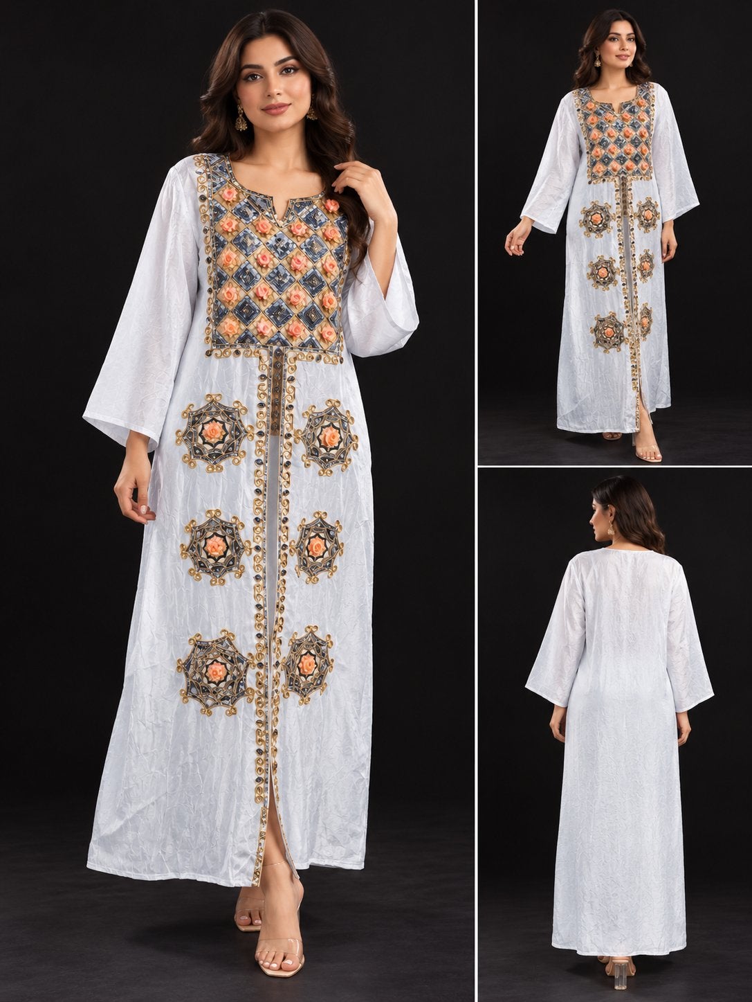 Feest-kaftan of takchita, Kleding | Dames, Ophalen, Zo goed als nieuw, Maat 38/40 (M), Blauw