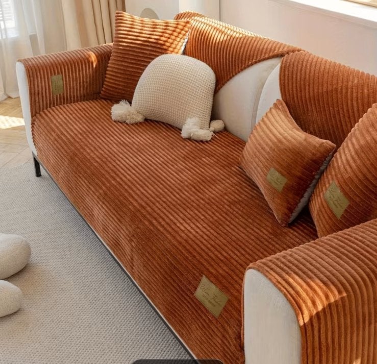 Bankhoezen antislip kleur cognac, Huis en Inrichting, Ophalen of Verzenden, Zo goed als nieuw, Woondeken, Wasbaar