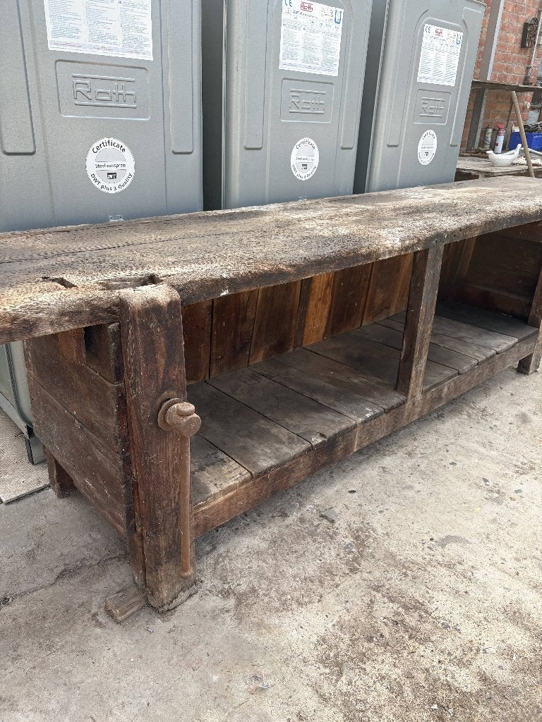 massief houten werkbank met bankschroef, Ophalen, Gebruikt, 170 cm of meer, Bankschroef