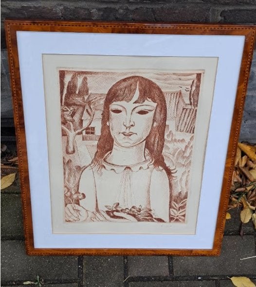 Gravure jeune fille signe rodolphe strebelle, Antiquités & Art, Enlèvement ou Envoi, Gravure