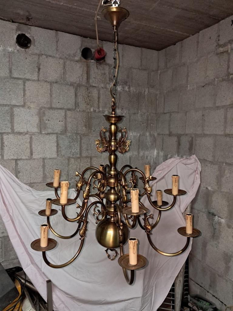 Zware kopere luster, Huis en Inrichting, Lampen | Kroonluchters, Ophalen
